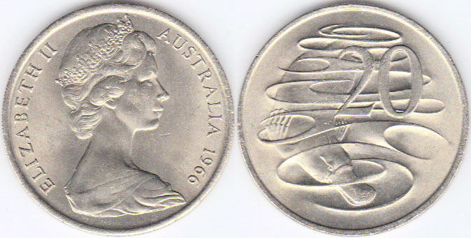 1966 Australia 20 Cents (Platypus) London Mint (Unc) A001023
